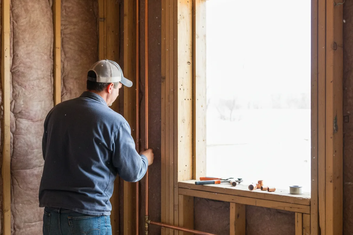 Licensed plumber running new copper supply lines in a West Warren home